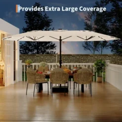 15FT Outdoor Double-Sided Large Patio Umbrella With Base, Rectangle Market Umbrella Outside Umbrellas For Poolside Lawn Backyard -Garvee Sales GUEST 0c22c2f6 1470 4317 99b2 87896347f199
