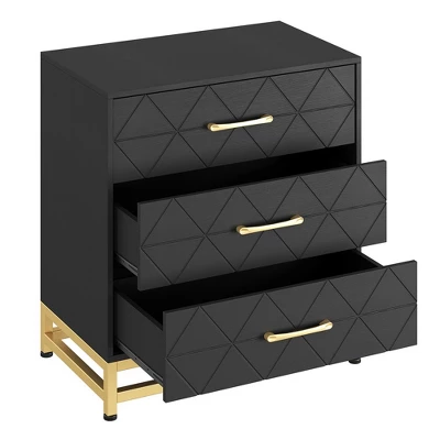 3 Drawer Dresser, Wood Chest Drawers With Storage For Closet, Bedroom, Drawers Dresser Modern Bedside Nightstand With Gold Handles 3 3 Drawer Dresser, Wood Chest Drawers With Storage For Closet, Bedroom, Drawers Dresser Modern Bedside Nightstand With Gold Handles - Image 3