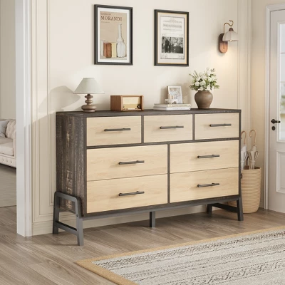 7 Dresser For Bedroom, 52" Wide Dresser, Wide Drawer With Storage Freestanding, Wooden Storage Chest For Living Room, Bedroom 9 7 Dresser For Bedroom, 52" Wide Dresser, Wide Drawer With Storage Freestanding, Wooden Storage Chest For Living Room, Bedroom - Image 9