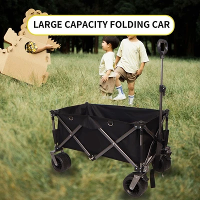 Folding Wagon Cart, Collapsible Wagon With 2 Cup Bags, Extra Cover, 4 Big Wheels, Telescopic Handle, Heavy Duty Utility Cart 2 Folding Wagon Cart, Collapsible Wagon With 2 Cup Bags, Extra Cover, 4 Big Wheels, Telescopic Handle, Heavy Duty Utility Cart - Image 2