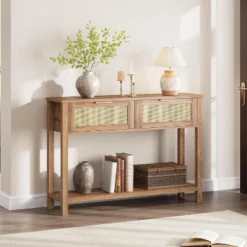 Rattan Console Table With 2 Drawers, Wooden Entryway Table With Rattan Sliding Door 14 Rattan Console Table With 2 Drawers, Wooden Entryway Table With Rattan Sliding Door -Garvee Sales GUEST 0d41520c 23ee 4b4a 87c7 3555dd7112c3
