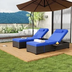 2 PCS Patio Chaise Lounge Chairs, Recliner Chairs With Side Foldable Tabletop, Reclining Chair With Adjustable Backrest Cushions For Poolside -Garvee Sales GUEST 0d8bf7e1 a125 4576 822f eacb822ce348