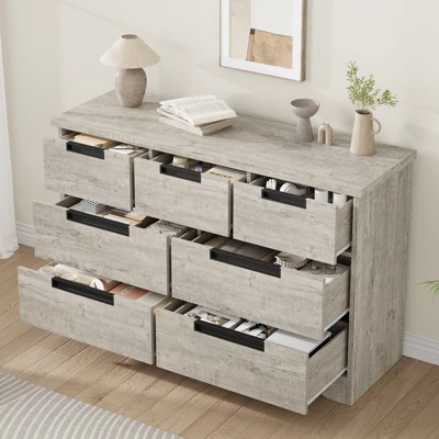 7 Drawer Dresser For Bedroom, Modern Double Dresser Organizer With Embedded Handles Design, Wooden Chest Of Drawers For Living Room, Nursery, Hallway 1 7 Drawer Dresser For Bedroom, Modern Double Dresser Organizer With Embedded Handles Design, Wooden Chest Of Drawers For Living Room, Nursery, Hallway