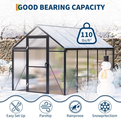 Garvee Walk-In Greenhouse With Polycarbonate Panels, Aluminum Frame, Quick Setup, Roof Vent, Outdoor Garden Greenhouse 4 Garvee Walk-In Greenhouse With Polycarbonate Panels, Aluminum Frame, Quick Setup, Roof Vent, Outdoor Garden Greenhouse - Image 4