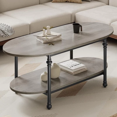 Whizmax Oval Coffee Table Unique Tea Table, Cocktail Table Low Storage Coffee Table 2 Tier Center Table For Living Room 8 Whizmax Oval Coffee Table Unique Tea Table, Cocktail Table Low Storage Coffee Table 2 Tier Center Table For Living Room - Image 8