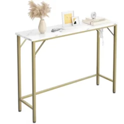 39.4 Inch Modern Console Table For Entryway, Silm Side Table Behind Couch With Charging Station & Metal Legs -Garvee Sales GUEST 0ebb50c9 8ddf 4613 bd22 e22287a22e59