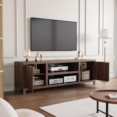 Garvee 70" TV Stand Entertainment Center With Storage, Fluted Door And Gold Handle, Wooden Media Console Cabinet For Living Room, Bedroom 4 Garvee 70" TV Stand Entertainment Center With Storage, Fluted Door And Gold Handle, Wooden Media Console Cabinet For Living Room, Bedroom - Image 4