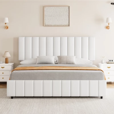 Bed Frame With 4 Storage Drawers, Adjustable Height Headboard, Linen Upholstered Platform BedFrame, Wooden Slats 5 Bed Frame With 4 Storage Drawers, Adjustable Height Headboard, Linen Upholstered Platform BedFrame, Wooden Slats - Image 5