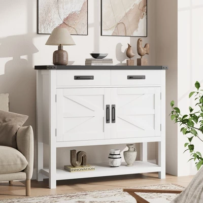 Farmhouse Entryway Table With 2-Door Cabinet & 2 Drawers, Wood Console Table With Storage, Coffee Bar Cabinet, Sofa Tables Buffet Sideboard 8 Farmhouse Entryway Table With 2-Door Cabinet & 2 Drawers, Wood Console Table With Storage, Coffee Bar Cabinet, Sofa Tables Buffet Sideboard - Image 8