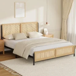 Boho Wooden Full/Queen/King Size Bed Frame With Natural Rattan Headboard And Footboard, No Box Spring Needed, Noise-Free Easy Assemble Metal Bedframe 13 Boho Wooden Full/Queen/King Size Bed Frame With Natural Rattan Headboard And Footboard, No Box Spring Needed, Noise-Free Easy Assemble Metal Bedframe -Garvee Sales GUEST 0fbd3df7 0766 42a0 925f dc024db6ce9f
