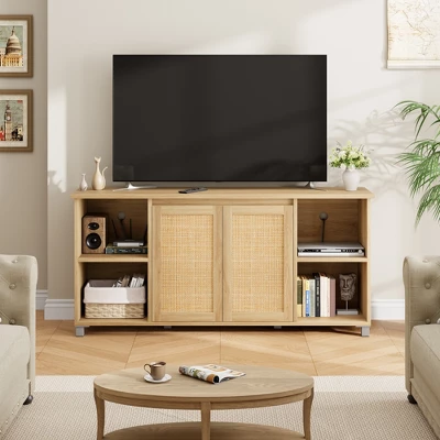 TV Stand For 65 Inch, Entertainment Center With Storage Shelves & Glass Doors – Wooden Media Console Cabinet For Living Room, Bedroom 8 TV Stand For 65 Inch, Entertainment Center With Storage Shelves & Glass Doors – Wooden Media Console Cabinet For Living Room, Bedroom - Image 8