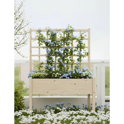 Elevated Garden Planter Box With Trellis, 46"x23"x65" Wooden Standing Raised Bed For Climbing Plants, Vegetables, Flowers - Includes Waterproof Liner 7 Elevated Garden Planter Box With Trellis, 46"x23"x65" Wooden Standing Raised Bed For Climbing Plants, Vegetables, Flowers - Includes Waterproof Liner - Image 7