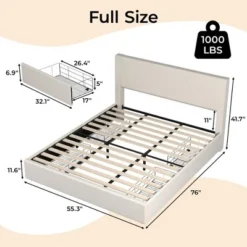 Bed Frame With Tall Tufted Wingback Headboard, Platform Velvet Upholstered Full Bed Frame With 4 Storage Drawers And Wooden