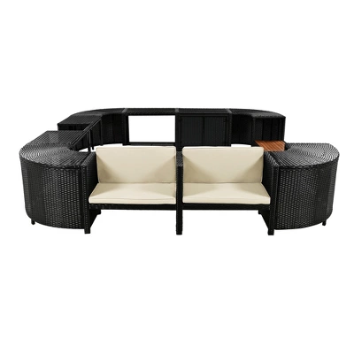 Spa Surround Spa Frame, Patio Rattan Sectional Sofa Set With Storage Spaces & Seats, Quadrilateral Outdoor Conversation Sofa Set For Poolside Garden 7 Spa Surround Spa Frame, Patio Rattan Sectional Sofa Set With Storage Spaces & Seats, Quadrilateral Outdoor Conversation Sofa Set For Poolside Garden - Image 7