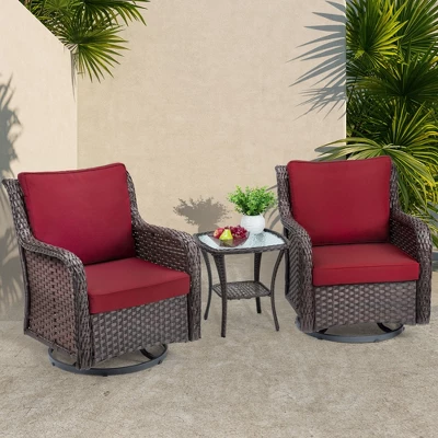 3 Pieces Outdoor Wicker Swivel Rocker Patio Set, 360-Degree Swivel Rocking Chair Elegant Wicker Patio Bistro Set With Tempered Glass Top Side Table 7 3 Pieces Outdoor Wicker Swivel Rocker Patio Set, 360-Degree Swivel Rocking Chair Elegant Wicker Patio Bistro Set With Tempered Glass Top Side Table - Image 7
