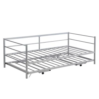 Twin Size Daybed With Pop Up Trundle, Bed Frame With Braces Safety Guardrail, No Box Spring Needed, Sturdy Metal Slat Support, Folding Platform Bed 1 Twin Size Daybed With Pop Up Trundle, Bed Frame With Braces Safety Guardrail, No Box Spring Needed, Sturdy Metal Slat Support, Folding Platform Bed