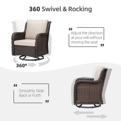 3 Pieces Outdoor Wicker Swivel Rocker Patio Set, 360-Degree Swivel Rocking Chair Elegant Wicker Patio Bistro Set With Tempered Glass Top Side Table 1 3 Pieces Outdoor Wicker Swivel Rocker Patio Set, 360-Degree Swivel Rocking Chair Elegant Wicker Patio Bistro Set With Tempered Glass Top Side Table
