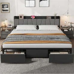 Bed Frame With Storage Headboard, Industrial Platform Bed With 2 Large Drawers And Charging Station, Black No Box Spring Needed Bed Frame 17 Bed Frame With Storage Headboard, Industrial Platform Bed With 2 Large Drawers And Charging Station, Black No Box Spring Needed Bed Frame -Garvee Sales GUEST 1255078e c0df 4e3d 9913 4770c1e3358e
