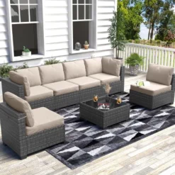 Whizmax 7-Piece Modular Patio Set - PE Rattan Sectional Sofa With Thick Cushions & Glass Coffee Table, Outdoor Furniture For Garden, Balcony, Porch 23 Whizmax 7-Piece Modular Patio Set - PE Rattan Sectional Sofa With Thick Cushions & Glass Coffee Table, Outdoor Furniture For Garden, Balcony, Porch -Garvee Sales GUEST 126a3795 3f44 4df7 9f76 658f3a89b2cf