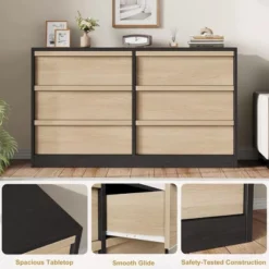 Garvee Modern Double Dresser Organizer With 6 Drawers Large Storage, Wooden Chest Of Drawers For Living Room, Bedroom, Nursery, Hallway -Garvee Sales GUEST 12acd30e 1458 4735 b2a6 ab0210edfbf7