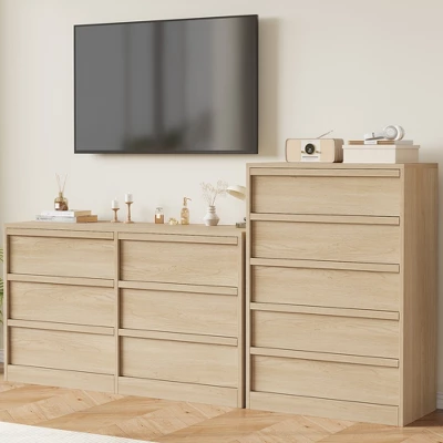 Garvee 5 Drawer Dresser For Bedroom, Natural 5 Chest Of Drawers Tall With Concave Handles, Wooden Dresser Organizer For Living Room Nursery Entryway 2 Garvee 5 Drawer Dresser For Bedroom, Natural 5 Chest Of Drawers Tall With Concave Handles, Wooden Dresser Organizer For Living Room Nursery Entryway - Image 2