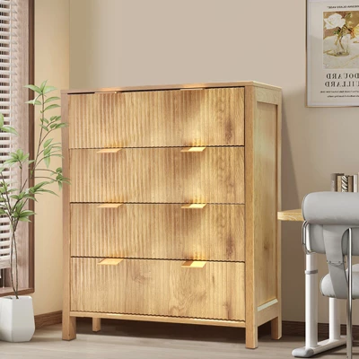 4 Drawer Wood Dresser, Waveform Fluted Panel Dresser, Modern Dressers For Storage Chest Drawers, For Living Room, Bedroom, Nursery Hallway Closet 2 4 Drawer Wood Dresser, Waveform Fluted Panel Dresser, Modern Dressers For Storage Chest Drawers, For Living Room, Bedroom, Nursery Hallway Closet - Image 2