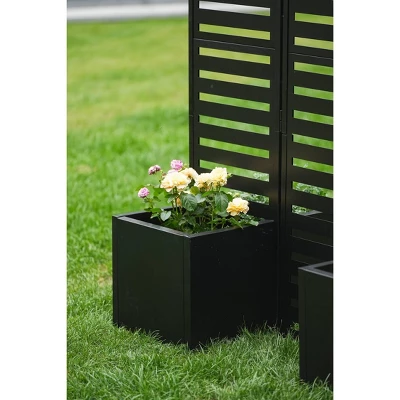 Freestanding Outdoor Privacy Screen With 4 Self-Draining Planters/Raised Garden Beds, 3 Hinged Panels For Patio, Backyard, Deck, Black 6 Freestanding Outdoor Privacy Screen With 4 Self-Draining Planters/Raised Garden Beds, 3 Hinged Panels For Patio, Backyard, Deck, Black - Image 6