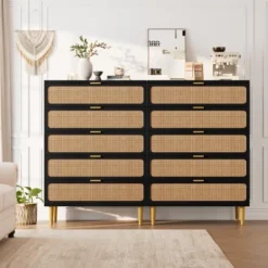 Garvee Rattan 5 Drawer Dresser For Bedroom, Tall Chest With Wide Top And Deep Storage Drawers For Living Room, Hallway, Kids Room -Garvee Sales GUEST 13b19913 d850 4d22 bb98 99514f370ae7