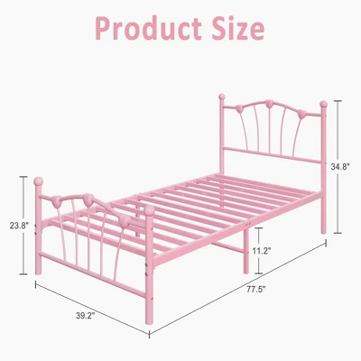 Twin Size Bed Frame With Iron-Art Sweet Heart Headboard & Footboard 4 Twin Size Bed Frame With Iron-Art Sweet Heart Headboard & Footboard - Image 4