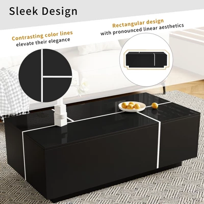 Coffee Table With Hidden Storage - Wide Tabletop, 2 Hidden Storage Space And 2 Large Drawers, Modern Design 4 Coffee Table With Hidden Storage - Wide Tabletop, 2 Hidden Storage Space And 2 Large Drawers, Modern Design - Image 4