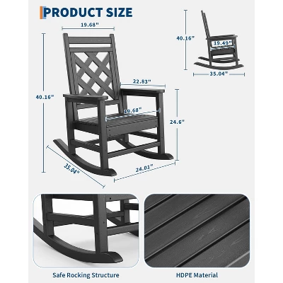 Oversized Adirondack Rocking Chair Set Of 6 - HDPE Poly Lumber, 380lb Capacity & Weather-Resistant With Wood Texture For Patio, Pool, Deck 2 Oversized Adirondack Rocking Chair Set Of 6 - HDPE Poly Lumber, 380lb Capacity & Weather-Resistant With Wood Texture For Patio, Pool, Deck - Image 2