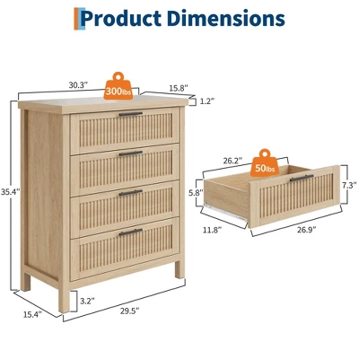Fluted Drawer Dresser For Bedroom, Mid Century Modern Chest Of Drawers, Wooden Fluted Dresser Chest With Clothes Storage Cabinet, Oak & White 1 Fluted Drawer Dresser For Bedroom, Mid Century Modern Chest Of Drawers, Wooden Fluted Dresser Chest With Clothes Storage Cabinet, Oak & White