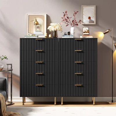 Fluted 3/5/6/8 Drawer Storage Dresser, Tall Modern Chest With Ample Deep Drawers And Wide Top, Wooden Organizer For Living Room, Hallway 7 Fluted 3/5/6/8 Drawer Storage Dresser, Tall Modern Chest With Ample Deep Drawers And Wide Top, Wooden Organizer For Living Room, Hallway - Image 7