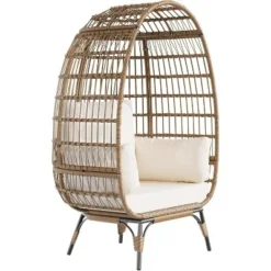 Oversize Rattan Egg Chair Outdoor Wicker Patio Lounge Chairs With Steel Frame Stand And 4 Cushions For Patio, Porch, Backyard, Living Rooms, Beige 11 Oversize Rattan Egg Chair Outdoor Wicker Patio Lounge Chairs With Steel Frame Stand And 4 Cushions For Patio, Porch, Backyard, Living Rooms, Beige -Garvee Sales GUEST 1533bdcf 2fb5 4cc7 b356 76ea55436437