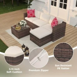 Garvee 5 Pieces Patio Furniture Set - Rattan Outdoor Sofa Set With Cushions, Wicker Sectional With Glass Coffee Table & Ottoman -Garvee Sales GUEST 153cc982 d289 4077 bcd9 7bd1f9fceb81
