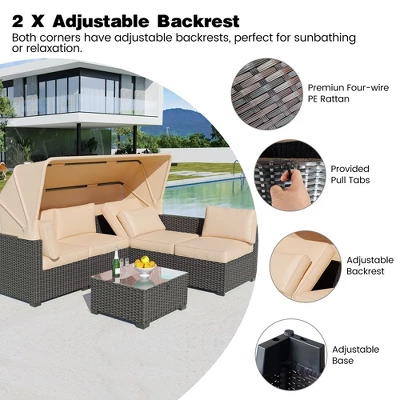 Garvee 6-Piece Outdoor Patio Furniture Set With Modern Rattan Wicker, Rattan Daybed With Retractable Canopy For Garden, Deck, And Backyard 2 Garvee 6-Piece Outdoor Patio Furniture Set With Modern Rattan Wicker, Rattan Daybed With Retractable Canopy For Garden, Deck, And Backyard - Image 2