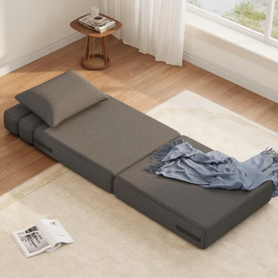 Folding Sofa Bed, Single Sleeper Chair With Memory Foam, Linen Fabric Convertible Couch, Foldable Floor Sofa For Living Room, Bedroom 2 Folding Sofa Bed, Single Sleeper Chair With Memory Foam, Linen Fabric Convertible Couch, Foldable Floor Sofa For Living Room, Bedroom - Image 2