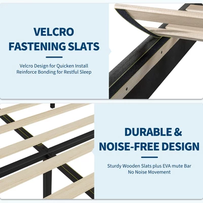 King Bed Frame Platform Bed With Adjustable Headboard, Linen Fabric Upholstered And Wooden Slats Support, Easy Assembly, Dark Grey 5 King Bed Frame Platform Bed With Adjustable Headboard, Linen Fabric Upholstered And Wooden Slats Support, Easy Assembly, Dark Grey - Image 5