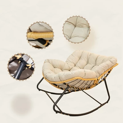 Outdoor Rocking Chair, Patio Egg Rocking Chair, Indoor Passant Chair, Rattan Wicker Lounge Chair, Modern Royal Chair For Bedroom, Living Room, Beige 2 Outdoor Rocking Chair, Patio Egg Rocking Chair, Indoor Passant Chair, Rattan Wicker Lounge Chair, Modern Royal Chair For Bedroom, Living Room, Beige - Image 2