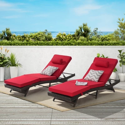 Outdoor Chaise Lounge Chair Set Of 2, Wicker Reclining Lounge With Adjustable Backrest & Cushion, Sunbathing Chair For Patio Pool Garden 11 Outdoor Chaise Lounge Chair Set Of 2, Wicker Reclining Lounge With Adjustable Backrest & Cushion, Sunbathing Chair For Patio Pool Garden - Image 11