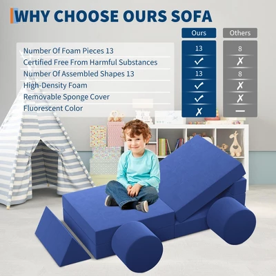 Kids Couch For Building Fort Toy,13pcs DIY Toddler Sofa,Velvet Toddler Futon Sofa Bed For Playroom, Bedroom,Grey 5 Kids Couch For Building Fort Toy,13pcs DIY Toddler Sofa,Velvet Toddler Futon Sofa Bed For Playroom, Bedroom,Grey - Image 5