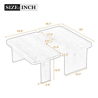 35" Modern Coffee Table Set Of 2, Rectangular Nesting Coffee Table, Wooden Irregular Splicing Coffee Table For Living Room Bedroom Office 3 35" Modern Coffee Table Set Of 2, Rectangular Nesting Coffee Table, Wooden Irregular Splicing Coffee Table For Living Room Bedroom Office - Image 3