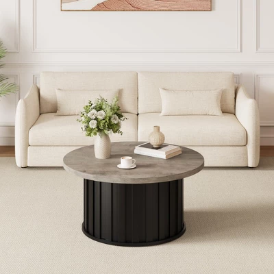 Garvee Round Coffee Table, Mid Century Modern Coffee Table With Metal Base, 31.9" Fluted Center Table For Living Room, Home Small Space, 5 Garvee Round Coffee Table, Mid Century Modern Coffee Table With Metal Base, 31.9" Fluted Center Table For Living Room, Home Small Space, - Image 5