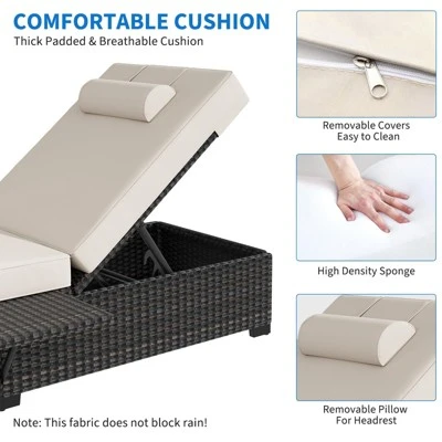 Garvee Outdoor PE Wicker Chaise Lounge Chairs Set Of 2 Patio Brown Rattan Reclining Chair Adjustable Backrest Pool Sunbathing Recliners 6 Garvee Outdoor PE Wicker Chaise Lounge Chairs Set Of 2 Patio Brown Rattan Reclining Chair Adjustable Backrest Pool Sunbathing Recliners - Image 6