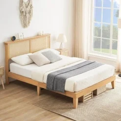Deluxe Solid Wood Bed Frame With Natural Rattan Headboard,Platform Bed Frame, Mattress Foundation, Noise-Free, No Box Spring Needed 10 Deluxe Solid Wood Bed Frame With Natural Rattan Headboard,Platform Bed Frame, Mattress Foundation, Noise-Free, No Box Spring Needed -Garvee Sales GUEST 186201ba 3ec7 4ea0 b409 00b75aec95e2