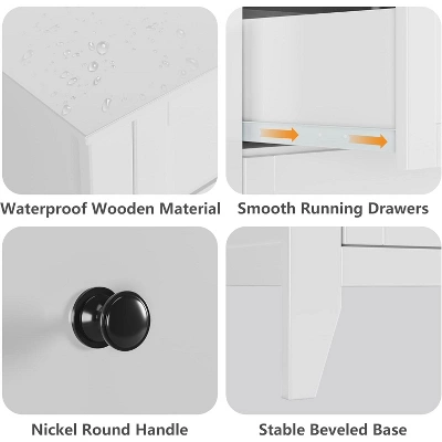 5 Drawers Dresser For Bedroom, Farmhouse Tall Wood Chest Of Drawers For Clothes, Big Storage Dressers Organizer With Gold Handles For Bedroom, White 3 5 Drawers Dresser For Bedroom, Farmhouse Tall Wood Chest Of Drawers For Clothes, Big Storage Dressers Organizer With Gold Handles For Bedroom, White - Image 3