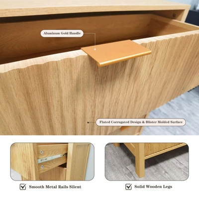 4 Drawer Wood Dresser, Waveform Fluted Panel Dresser, Modern Dressers For Storage Chest Drawers, For Living Room, Bedroom, Nursery Hallway Closet 3 4 Drawer Wood Dresser, Waveform Fluted Panel Dresser, Modern Dressers For Storage Chest Drawers, For Living Room, Bedroom, Nursery Hallway Closet - Image 3