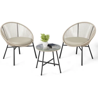 3 Pieces Outdoor Acapulco Chair Patio Bistro Set With Glass Top Table, Modern Patio Conversation Chairs Set Of 2 For Balcony, Garden, Backyard 11 3 Pieces Outdoor Acapulco Chair Patio Bistro Set With Glass Top Table, Modern Patio Conversation Chairs Set Of 2 For Balcony, Garden, Backyard - Image 11