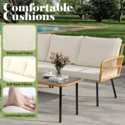 4-Piece Outdoor Wicker L-Shaped Patio Sofa Set With Cushions & Glass Coffee Table, Boho Sectional Set For Backyard, Garden, Or Poolside ¨C Beige -Garvee Sales GUEST 1949e3d9 ee68 4ad5 a90e 0183f6df9434