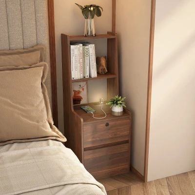 Tall Nightstand With Charging Station & Night Light, Voice Control, Wooden Large Bedside Tables With Storage Cabinet And Bookshelf For Bedroom 2 Tall Nightstand With Charging Station & Night Light, Voice Control, Wooden Large Bedside Tables With Storage Cabinet And Bookshelf For Bedroom - Image 2